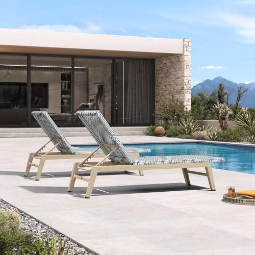 PURPLE LEAF Oversize Outdoor Chaise Lounge Set of 2 Champagne Frame, White | 3-Year Color Retention PE Rattan, 2.4" Thickened Aluminum Frame, 16.14" Knee-Friendly Height, French-Inspired Style