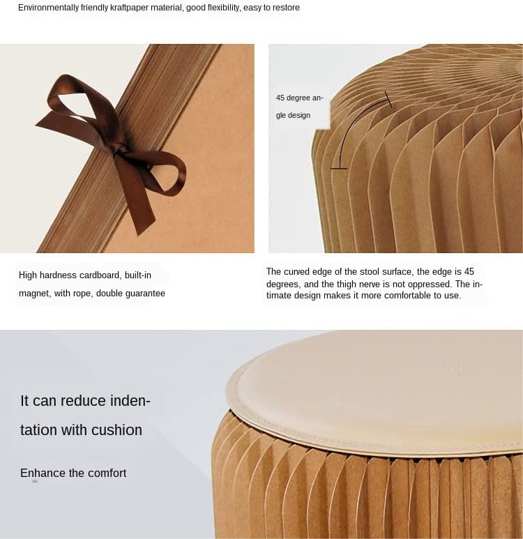 Brown Craft Paper Potable Stool - Folded Like A Book for Space Saving - Foot Stool Rest, Extra Seat for Living Room, Study, Bookstore, Cloth Store (13.75Inch)