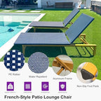 PURPLE LEAF 1 Piece French Patio Chaise Lounge Rattan Teak Frame, Navy | All-weather PE Wicker, Wood-Grain Aluminum Frame, 5 Adjustable Positions, Non-Slip Pads, 440 lbs Capacity, For Pool, Garden