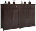 Yaheetech Set of 2 Bathroom Storage Cabinet with 1 Drawer, Freestanding Bathroom Cabinet with 2 Doors and 3-Level Adjustable Shelf, Modern Furniture for Laundry Room, Corridor, Espresso