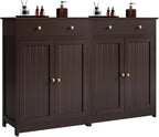 Yaheetech Set of 2 Bathroom Storage Cabinet with 1 Drawer, Freestanding Bathroom Cabinet with 2 Doors and 3-Level Adjustable Shelf, Modern Furniture for Laundry Room, Corridor, Espresso