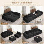 Vesgantti 114" L Shaped Couch, Deep Seat Sectional Sofa, Black | Oversized 3 Seater Modular Couch with Ottoman, Cloud Sofa for Living Room, No Assembly Required, Free Combination, Chenille