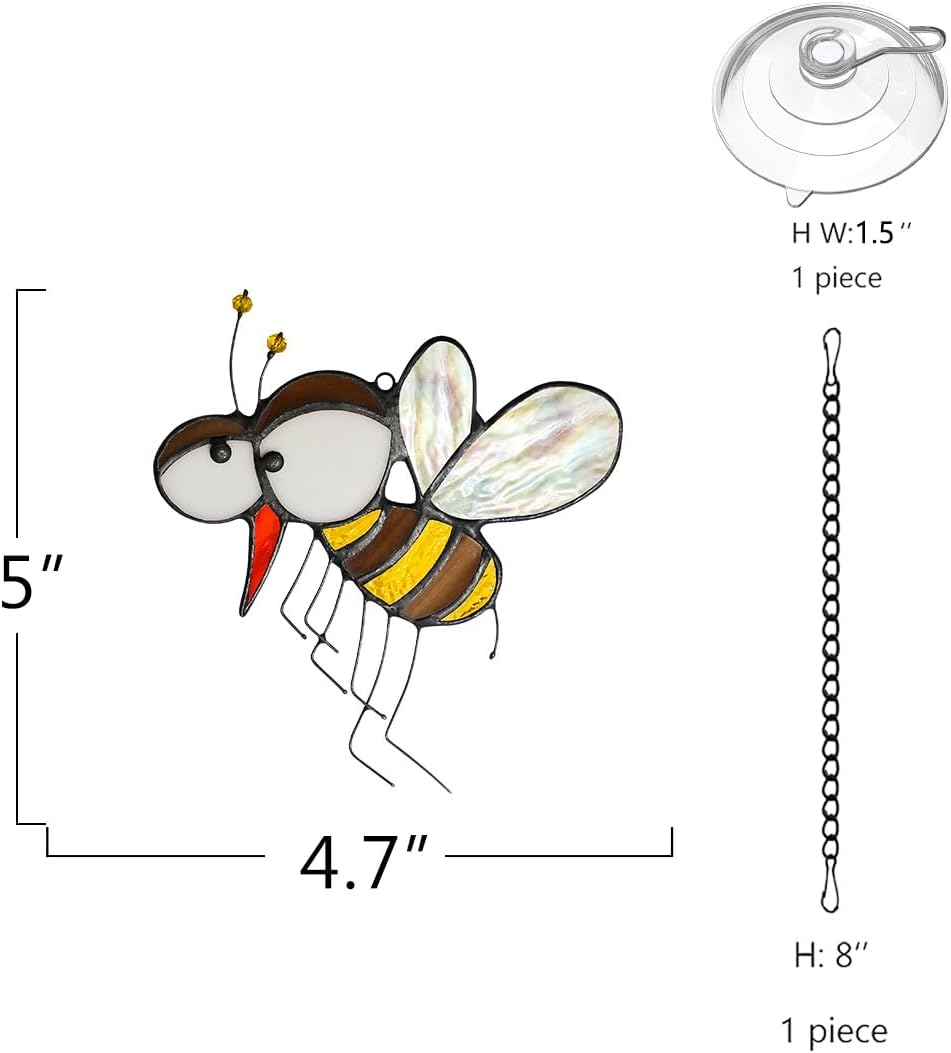 BOXCASA Honey Bee Suncatcher,Bee Stained Glass Suncatcher for Window Hanging Mosquito Decor,Bumblebee Wall Decor for Home Kitchen Bedroom, Bee Themed Gifts for Mom,Grandma or Friends