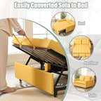 GOSUHI 52" 3-in-1 Convertible Sleeper Sofa Bed, Linen, Yellow | Pull-Out Bed, Stepless Adjustable Backrest, Side Pocket, Compact Loveseat, Living Room, Dorm & Apartment