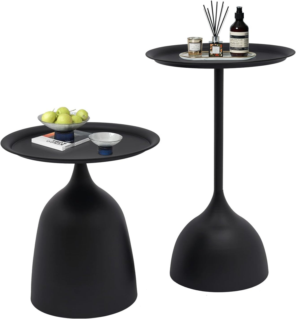 Round Coffee Table and End Table Sets for Living Room, Black Modern Side Table, Modern Table Bedside Set, Livingroom Table Sofa Metal Table End Tables