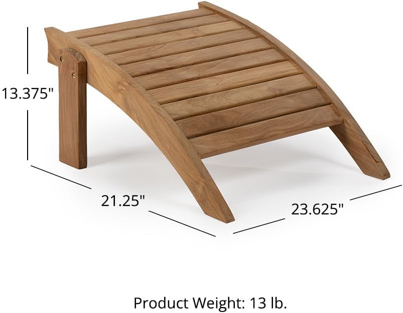 TITAN GREAT OUTDOORS Savannah Grade A Teak Adirondack Ottoman, Patio Lounge Stool for Deck, Porch, or Backyard, Indoor Outdoor Use, Weather Resistant, Gently Curved Back with Tight Slats