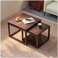 2 Piece Solid Walnut Wood Nesting Tables, Modern Square Stackable Coffee & Side Table Set, Pre-Assembled Space-Saving End Tables