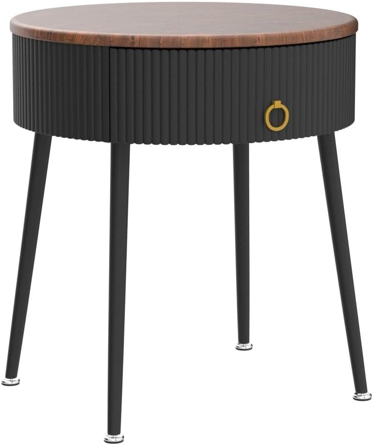 OIOG End Tables Set of 2, Wood Grain Bedside Tables with Drawer, Black