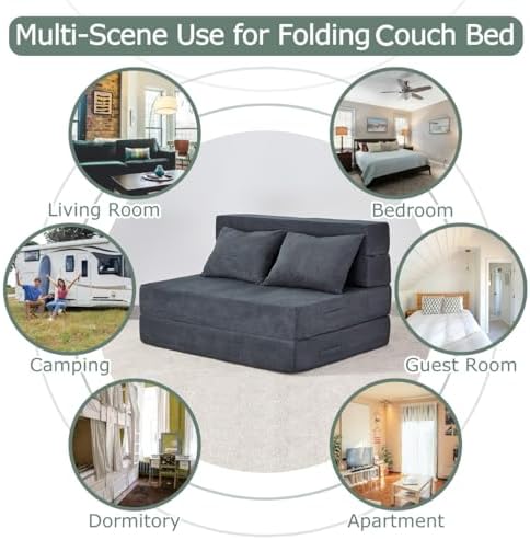 Folding Sofa Bed, Convertible Sleeper Chair Bed, Floor Sofa with Bag | Fold out chair bed/ couch bed, Foam floor futon sofa bed with pillow for guest/ visitor use as temporary floor bed, for adult