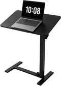 Adjustable Overbed Table with Gas Spring Tilting Desktop, Pneumatic Height Adjustment, H-Base Frame and Hidden Swivel Casters(Dual-sideflip-Black)