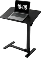 Adjustable Overbed Table with Gas Spring Tilting Desktop, Pneumatic Height Adjustment, H-Base Frame and Hidden Swivel Casters(Dual-sideflip-Black)