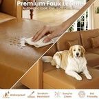 LLappuil 7-Seater L-Shaped Sectional Modular Sofa with Storage, Deep Seat Faux Leather Couches for Living Room, Waterproof & Scratch Resistant, Cognac Tan