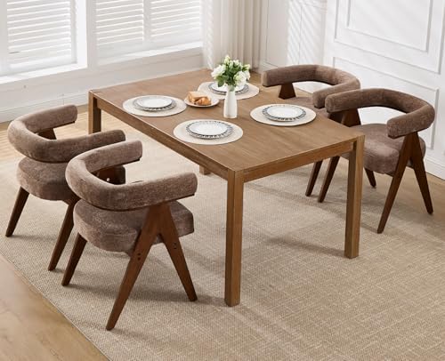 CIMOTA Barrel Wooden Dining Chairs with Arms Set of 2, Farmhouse Fabric Upholstered Kitchen Chairs with Walnut Wood Legs Contemporary Armchairs Accent Side Chairs for Dining Living Room,Chenille Khaki