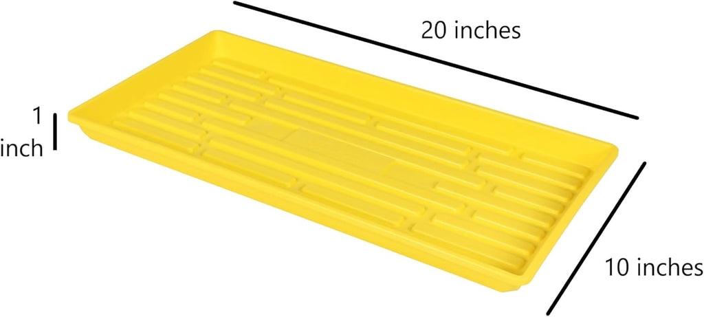 SUNPACK 10" x 20" Heavy Duty Shallow Plastic Seed Starting Tray, Yellow, 1" (Pack of 10) - No Drainage Holes, Perfect for Greenhouses or Indoor Gardening