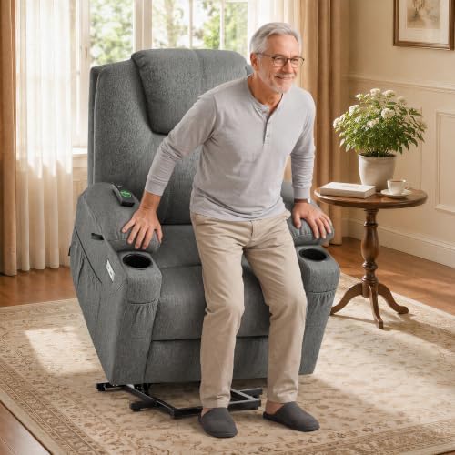 MCombo Power Lift Recliner Chair for Elderly 7040(Grey, Medium) | Heat and Massage, Breathable Fabric, USB& Type C Charging Port, FSC Certified