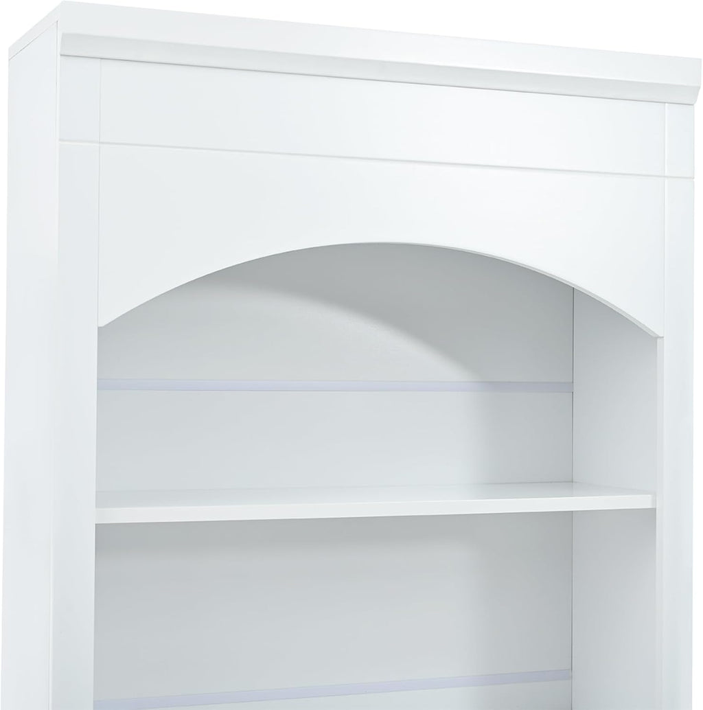 Modern 83.7inch High Kitchen Pantry, Freestanding Tall Kitchen Hutch with Faux Marble Top, Display Cupboard Cabinet with 5 Storage Drawers and Adjustable Shelf (White-073)