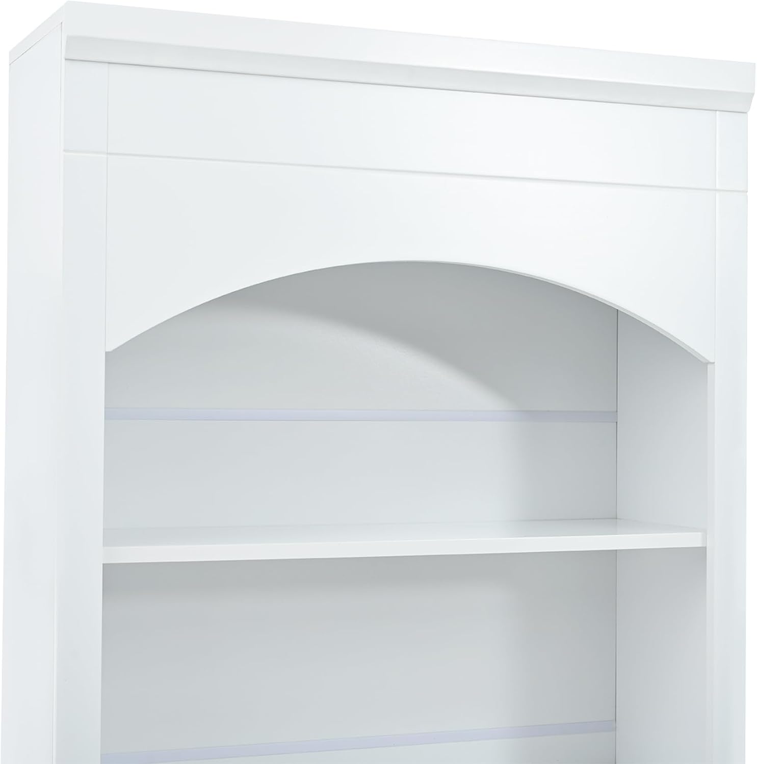 Modern 83.7inch High Kitchen Pantry, Freestanding Tall Kitchen Hutch with Faux Marble Top, Display Cupboard Cabinet with 5 Storage Drawers and Adjustable Shelf (White-073)