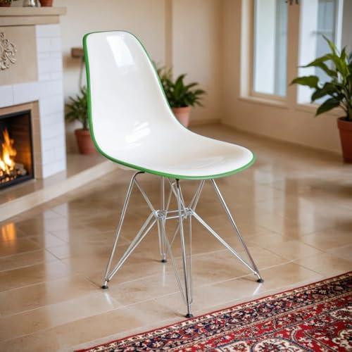 LeisureMod Cresco Acrylic Dining, Modern Chrome Eiffel Base and Curved Back Design, Ergonomic and Lightweight Accent Side Chair for Mid-Century Home, Kitchen, and Café (White Green, Singles)
