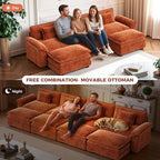 CDCASA 117" Oversized Modular Sectional Sofa with Corner, Comfy V-Shaped Cloud Couch w/ 2 Ottomans, 7-Seater Chenille Deep Seat Modern Sofa Couch for Living Room, DIY Combination, Terracotta Orange