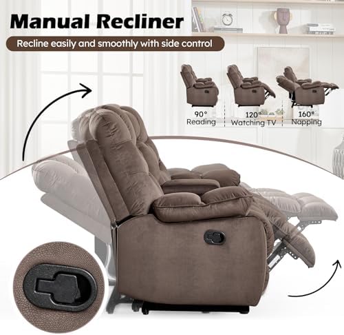 HAOMARKETS 3 Pieces Recliner Sofa Furniture Set, Include 2 Power Recliner Chairs with Message&Heat and a Manual Loveseat with Hidden Storage and Cup Holders for Living Room, Brown