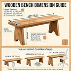 Solid Wood Bench, 24" 31" 35" 39" 47" 59" Rustic Entryway Bench, Narrow End of Bed Bench for Bedroom, Farmhouse Dining Bench for Kitchen, Living Room, Hallway, Easy Assembly
