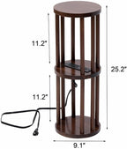 9 x25 Fully Assembled Walnut Wood Round Drink Table with Charging Station, Mid-Century Modern Circle Wood Accent Pedestal Table for Living Room or Small Bedroom Nightstand