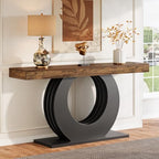 Tribesigns 63-Inch Console Sofa Table, Rustic Industrial Farmhouse Entryway Table, Narrow Long Couch Console Behind Sofa with Black Circle Base for Living Room Hallway, Rustic Brown