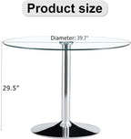 gopop 40" Round Glass Dining Table, Modern Kitchen Table with Tempered Glass Top & Stainless Steel Silver Leg, Clear Dining Room Table for Kitchen Dinner Room.