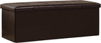 PINPLUS Folding Storage Ottoman Bench, Brown Faux Leather | Storage Chest with Comfortable Seat, Footrest Stool and Bench for Bedroom, Hallway and Living Room, 43.3 Inch