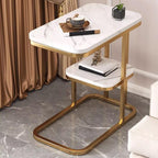 End Table, Modern Marble Side Table Sofa Table with Storage Shelf, Narrow Nightstand for Living Room Bedroom Office (Typ B, Gold-White)