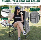 Colegence Oversized Directors Camping Chairs, 2 Pack, 600 lb, Black | Heavy duty outdoor chairs for adults, 28" wide seat, supportive back, side table, cup holder, detachable storage pocket