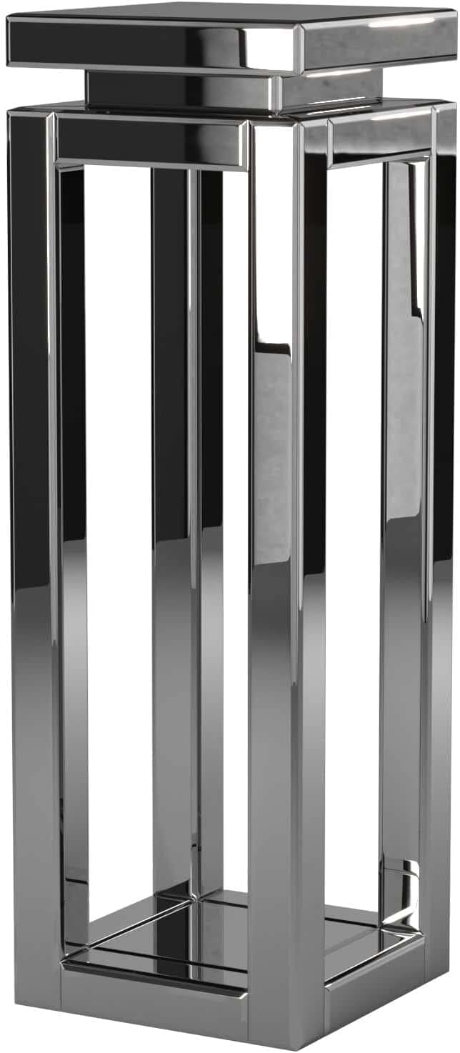 Howard Elliott Collection Small Silver Mirrored Pedestal Accent Table for Home Decoration, Mirrored Finish Design End Table for Bedroom, Entryway or for Any Room, 12 x 12 x 28 Inches