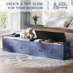 42.6" Storage Bench - Shoe Storage Bench with Side Storage Shelves and 3 Doors, Multifunctional Entryway Bench with Lift Top Cushion, Shoe Bench for Bedroom, Living Room, Entryway, Navy Blue