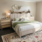 EnHomee King Size Bed Frame with 2 Drawer & 2-Tier Storage Headboard Shelf