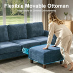 L Shaped Sectional Couch for Living Room, Modular Small Sofa with Ottoman | 96 Inch, 3 Deep Seats, Blue, Chenille, Easy Tool-Free Assembly, Modern Compact Sofa Set for Apartment, Office, Small Space