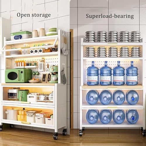 JKGHK Kitchen Pantry Cabinet Storage with Microwave Shelf, Kitchen Cabinet Storage with Acrylic Doors, Steel Buffet Cabinets with Pegboard, Coffee Bars with Adjustable Feet(Gray,31x72in)