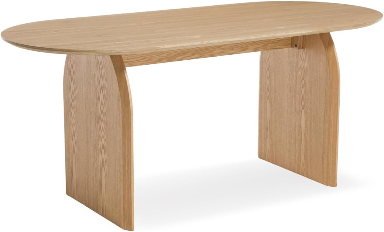 70" Farmhouse Oval Dining Table, Heavy-Duty Wood Dining Room Table for 4-6 Seats, Modern Kitchen Dinner Table & Home Office Desk with Easy-Clean Curved Tabletop, Natural