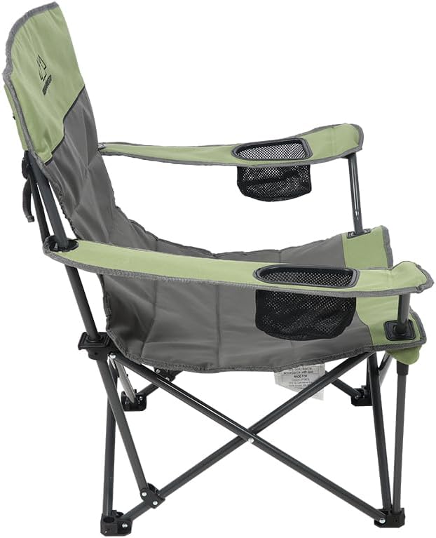 Quilted Double Camping Chair and Single Camping Chair with Padded Seat and Back for Camping/Hiking/Backpacking – Available in Low and Standard Heights (Low Chair (Gray/Asparagus))