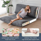 MAXYOYO Folding Sofa Bed, Extra Thick and Long Floor Sofa Convertible Chair with Washable Cover, Floor Couch Lounge Bean Bag Bed for Living Room, Dark Grey, 54x91 Inch | Extra Thick with Washable Cover, Chaise Lounge, Bean Bag Couch Bed for Bedroom