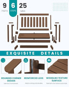SERWALL 2 Person Patio Glider Bench, HDPE All Weather Swinging Bench, Brown
