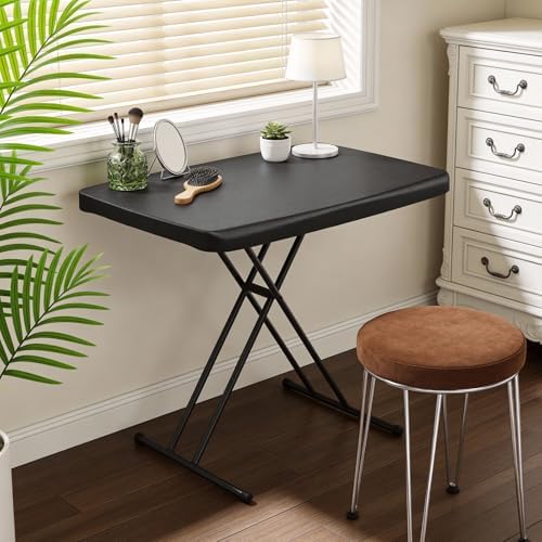 30 Inch Folding Table, Adjustable Height TV Tray for Small Spaces, Heavy Duty Foldable Utility Table for Laptop, Dining, Camping, No Assembly, 200 lbs Capacity, Black Granite