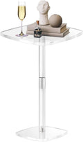 Square Drink Table, 10" Lx10 Wx21.6 H Acrylic Side Table for Small Spaces, Clear Pedestal Side Table, Cocktail Martini Table for Living Room, Bedroom, Sofa, Chair, Clear