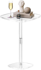 Square Drink Table, 10" Lx10 Wx21.6 H Acrylic Side Table for Small Spaces, Clear Pedestal Side Table, Cocktail Martini Table for Living Room, Bedroom, Sofa, Chair, Clear