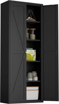71" Tall Kitchen Pantry Storage Cabinet, Kitchen Storage Cabinet with Doors and 4 Adjustable Shelves, Metal Freestanding Cupboard for Garage Dining Room Living Room Bathroom, Black