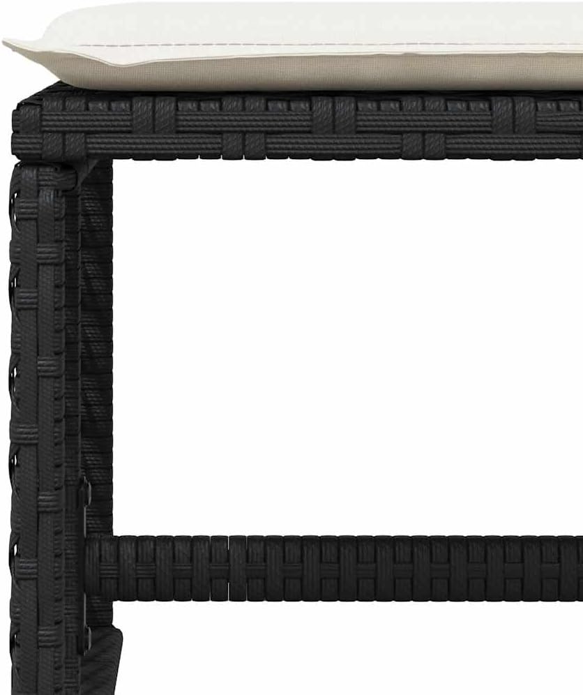 4-Piece Garden Stool Set in Black with Poly Rattan and Powder-Coated Steel, Square Outdoor Seats with Removable Washable Cushion Covers, 14.2-Inch Height for Patio Balcony