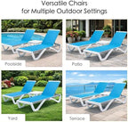 Kozyard Outdoor Chaise Lounge Chair, Full Flat Adjustable Patio Lounger with Aluminum Frame & Resin Legs, Textilene Fabric for Poolside, Backyard & Beach (Aqua, 2Chairs + Table)