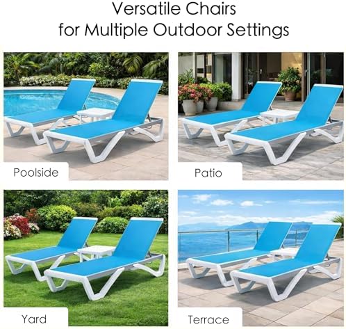 Kozyard Outdoor Chaise Lounge Chair, Full Flat Adjustable Patio Lounger with Aluminum Frame & Resin Legs, Textilene Fabric for Poolside, Backyard & Beach (Aqua, Chair)