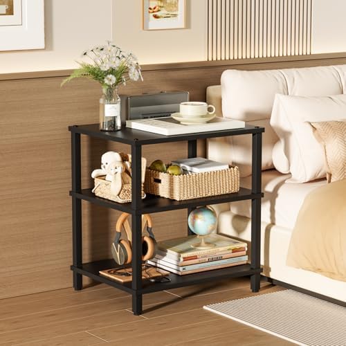 LELELINKY 3-Tier AV Media Player Stand, Stereo Cabinet, Modern Stereo Cabine,Game Console Shelf,Wooden TV Stand,Multifunctional Entertainment Center, Suitable for Home, Conference Room, Black