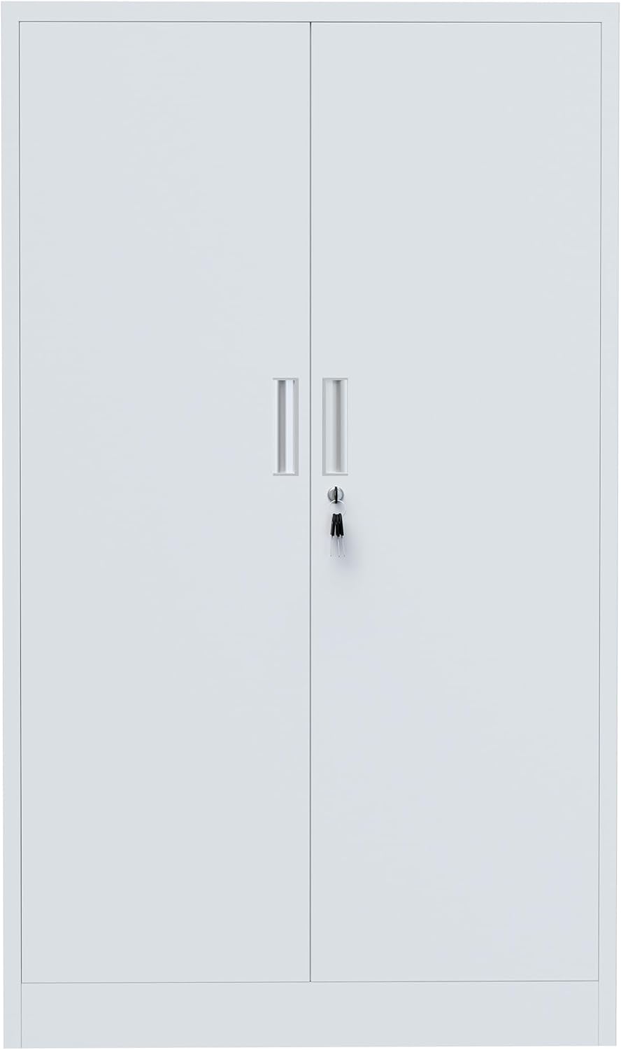 iJINGUR Metal Storage Cabinet with Locking Doors and Adjustable Shelves, 53.5-Inch Tall Lockable Storage Cabinets for Home Office Garage Kitchen Pantry (White)