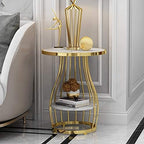 Telephone Table, Nordic Modern 2-Tier Side Table Living Room Marble Round Telephone Table Golden Wrought Iron Coffee Table,50x63CM (Color:White)